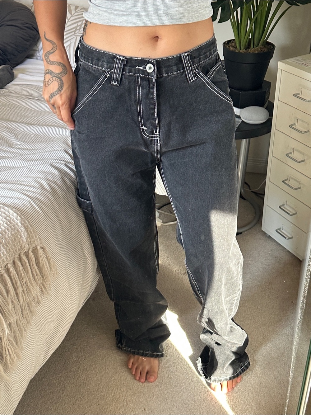 Black Relaxed Jeans with Contrast Stitching